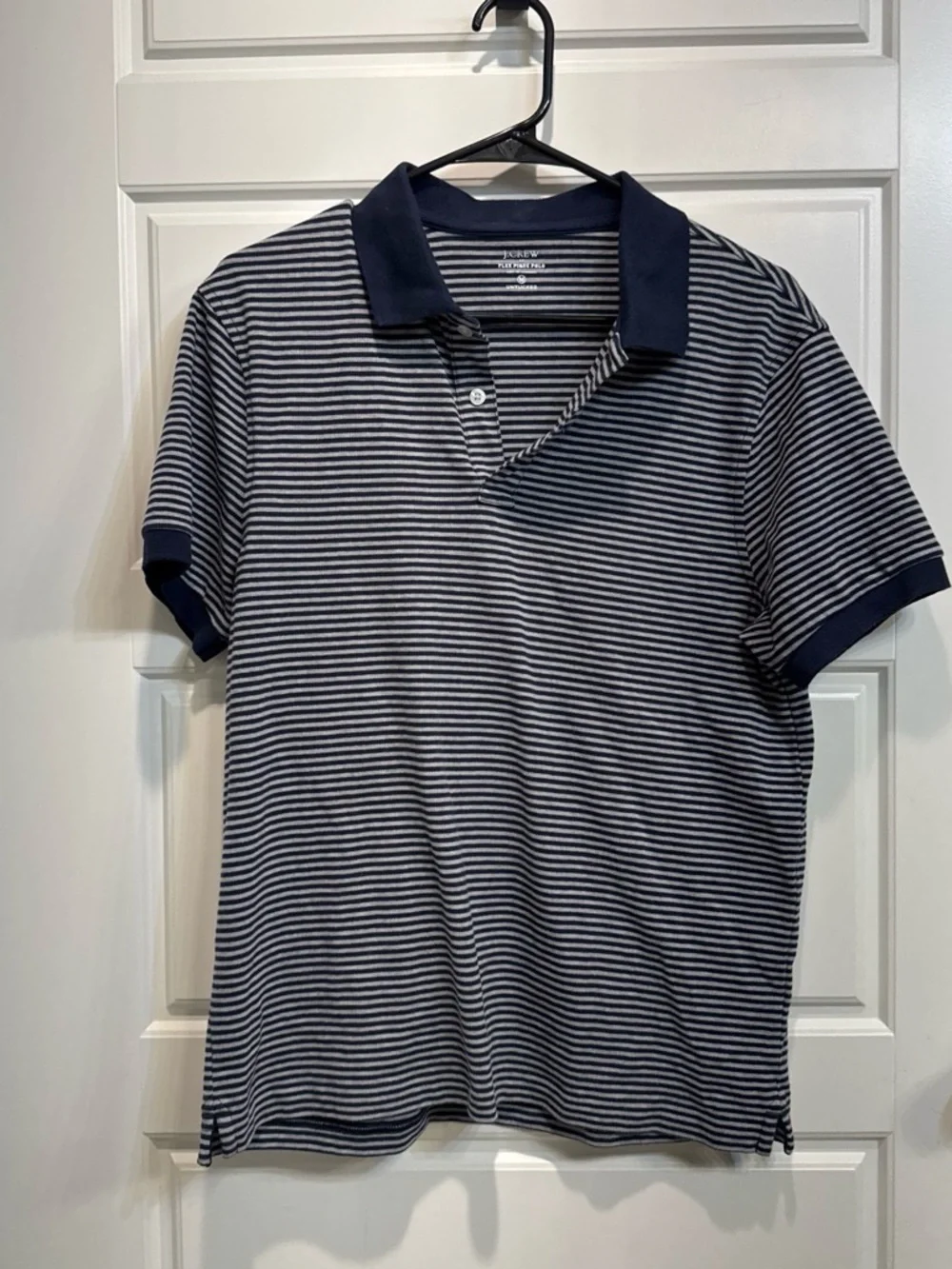J. Crew Men's Navy and White Striped Polo